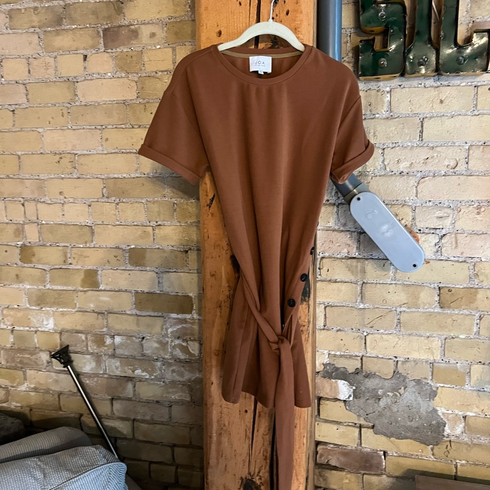 J.O.A. Brown Tie Front Sleeve Casual Dress - Picture 6 of 7